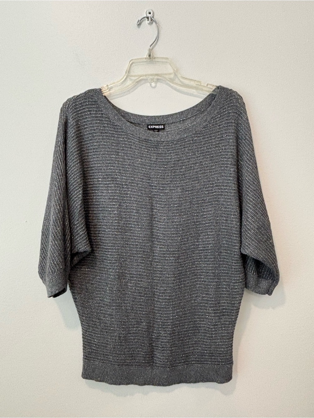 Express Women's Metallic Gray Boatneck Sweater